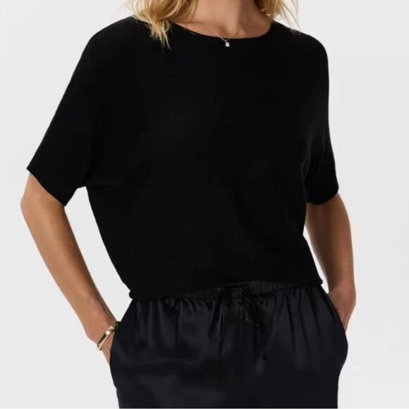Quince Sweaters - Quince Cotton Cashmere Link Stitch Dolman Sweater Black XL Minimalist